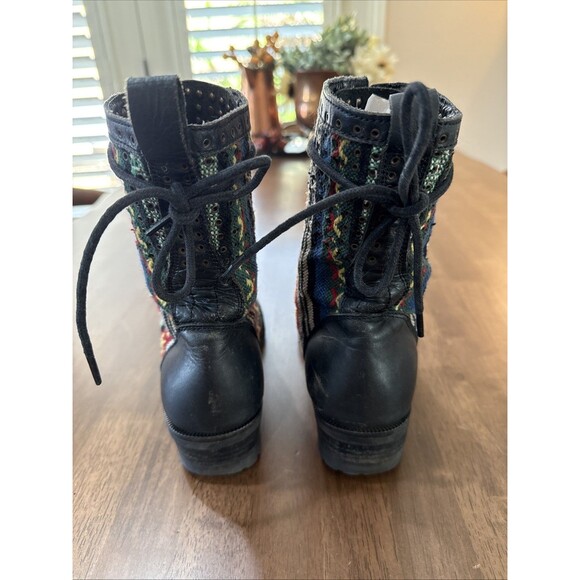 JEFFREY CAMPBELL Distressed Leather Combat Boots Aztec Foldover 2-Way Size 7 - Picture 3 of 15